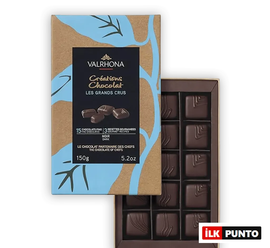 “Valrhona Les Grands Crus serisine ait bitter artizan çikolata kutusu”