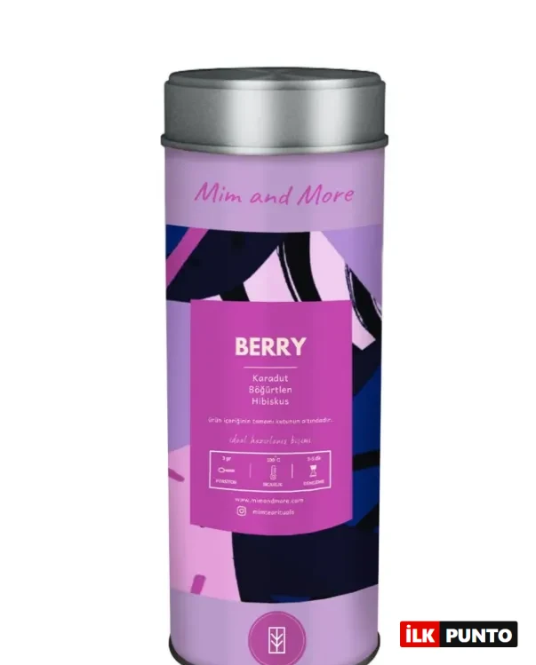 Karadut, böğürtlen ve hibiskus içeren Mim and More Berry çayı; yoğun meyve aromalarıyla tazelik sunar.