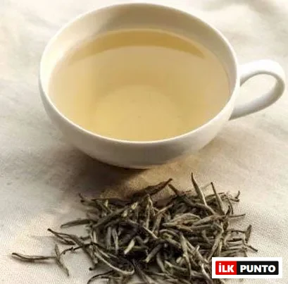 Beyaz çay yapraklarıyla hazırlanan açık sarı renkte bir fincan hafif içimli çay.