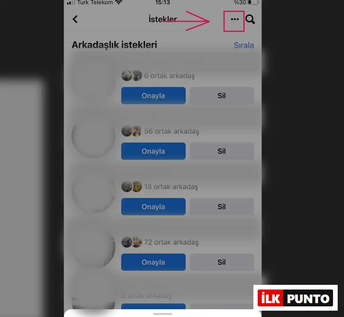 3. Üç Noktaya Giriniz Facebook'ta Gönderilen Arkadaşlık İsteklerini Nasıl Görünür?