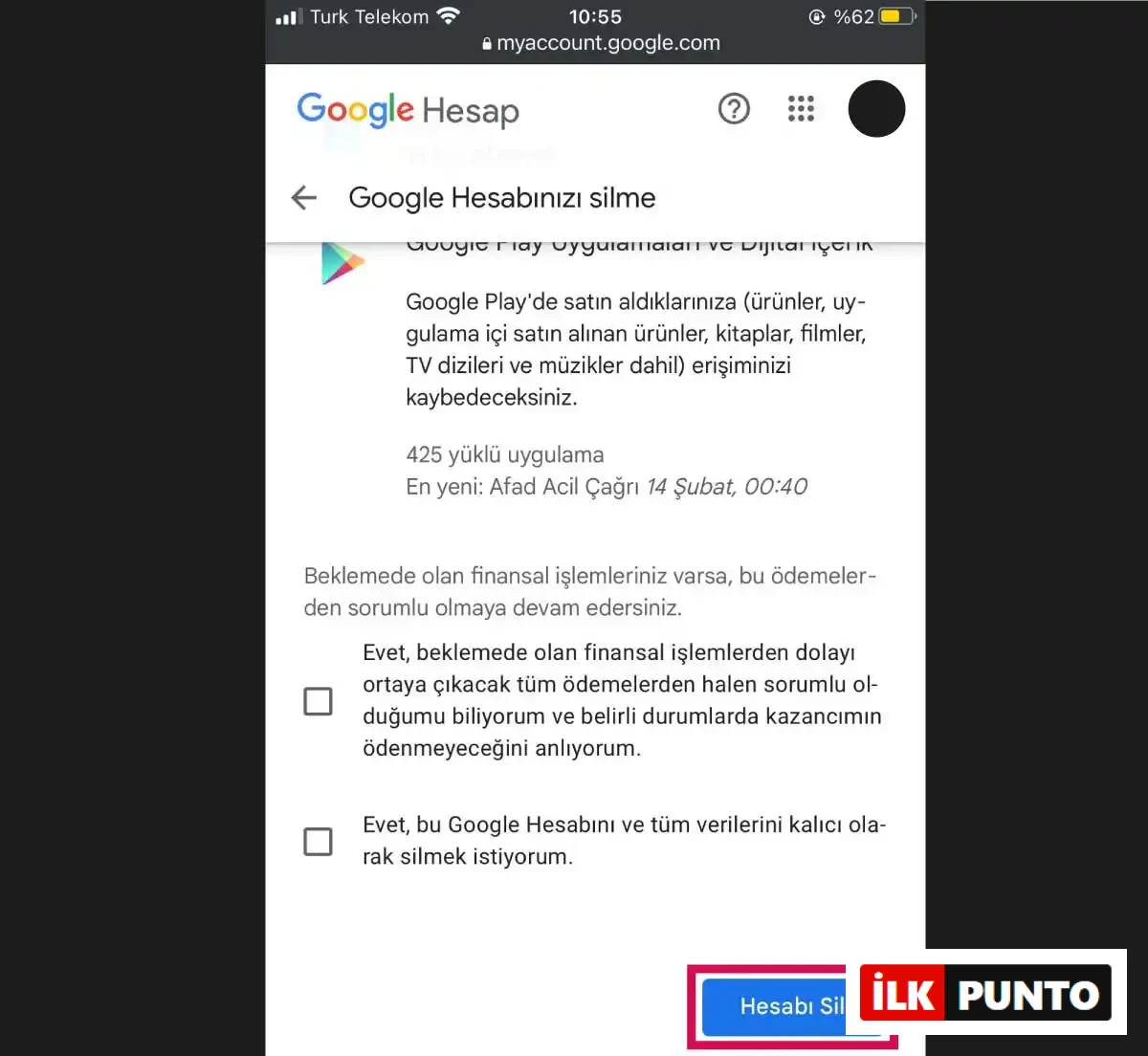 Gmail Hesabı Silme