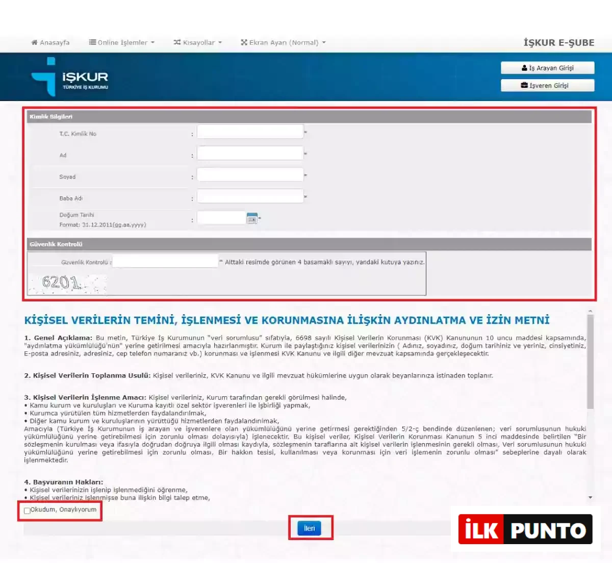 İŞKUR kimlik ve kişisel bilgiler formu