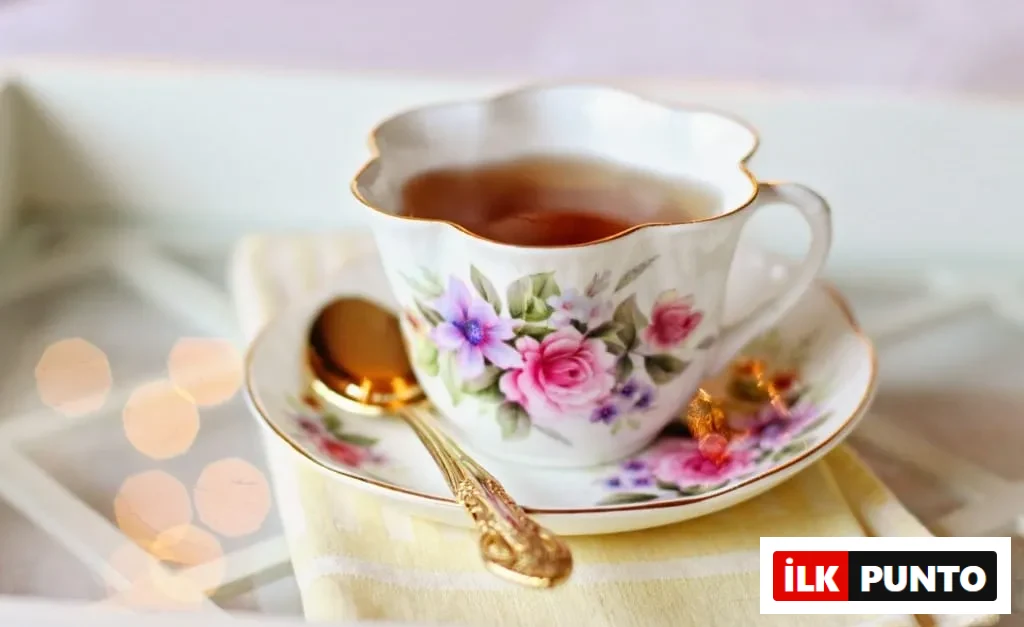 Çiçek desenli zarif porselen fincanda servis edilen beş çayı – İngiliz afternoon tea sunumu